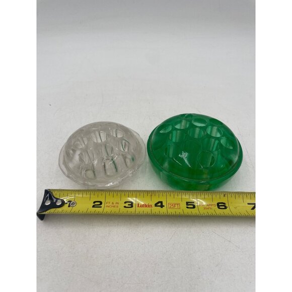 Green Vaseline Uranium & Clear Vintage Glass Flower Frog Set - Picture 7 of 7